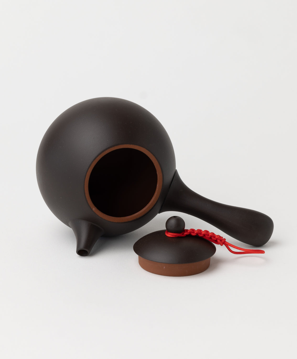 mahogany clay teapot open lid