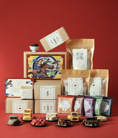 Lunar New Year prosperity snack box with tea and sweets