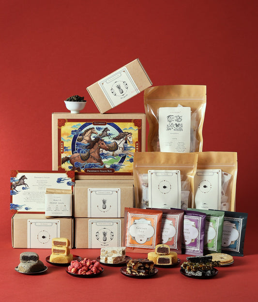 Lunar New Year prosperity snack box with tea and sweets