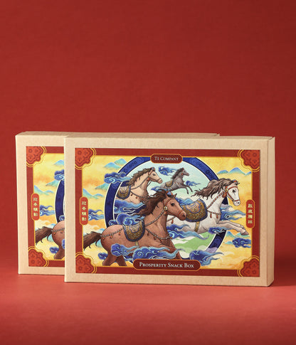 Two Lunar New Year snack gift box on red background