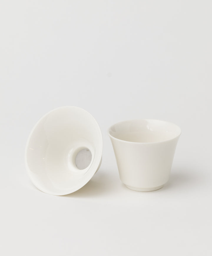 white ceramic tea strainer with mesh